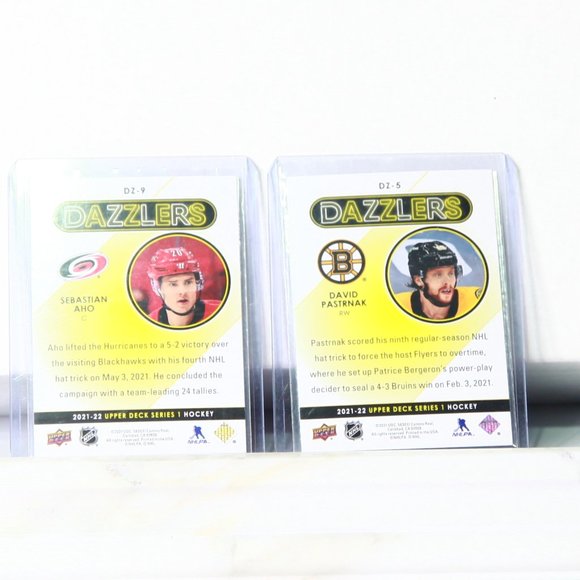 2 NHL Stars Aho & Pastrnak Upper Deck Dazzlers Pink - Odds 1:144 Packs - 2021/22 - Picture 2 of 2